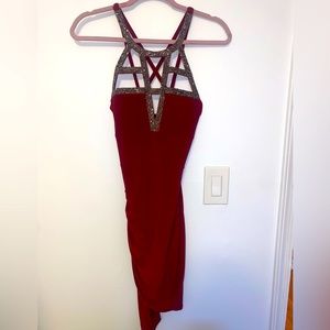 Formal sexy studded rhinestone dress cross cross back long bodycon
